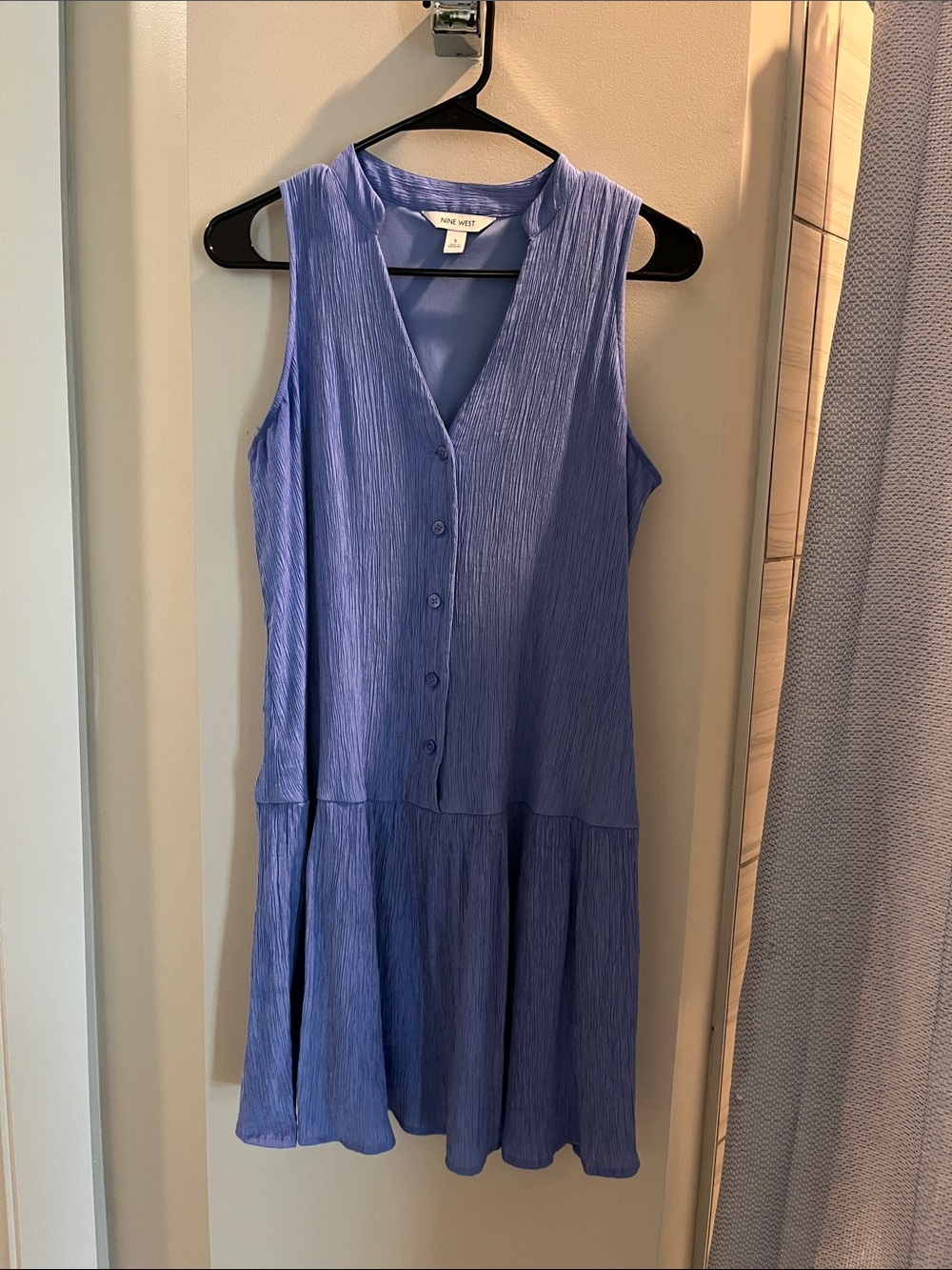 Nine West Lavender-Blue Sleeveless V-Neck Button-Front Dress